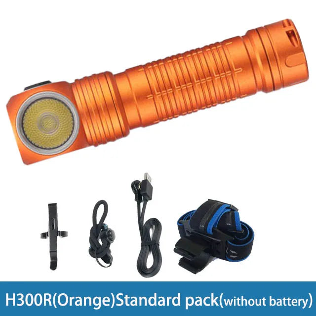 Orange flashlight with accessories on a white background