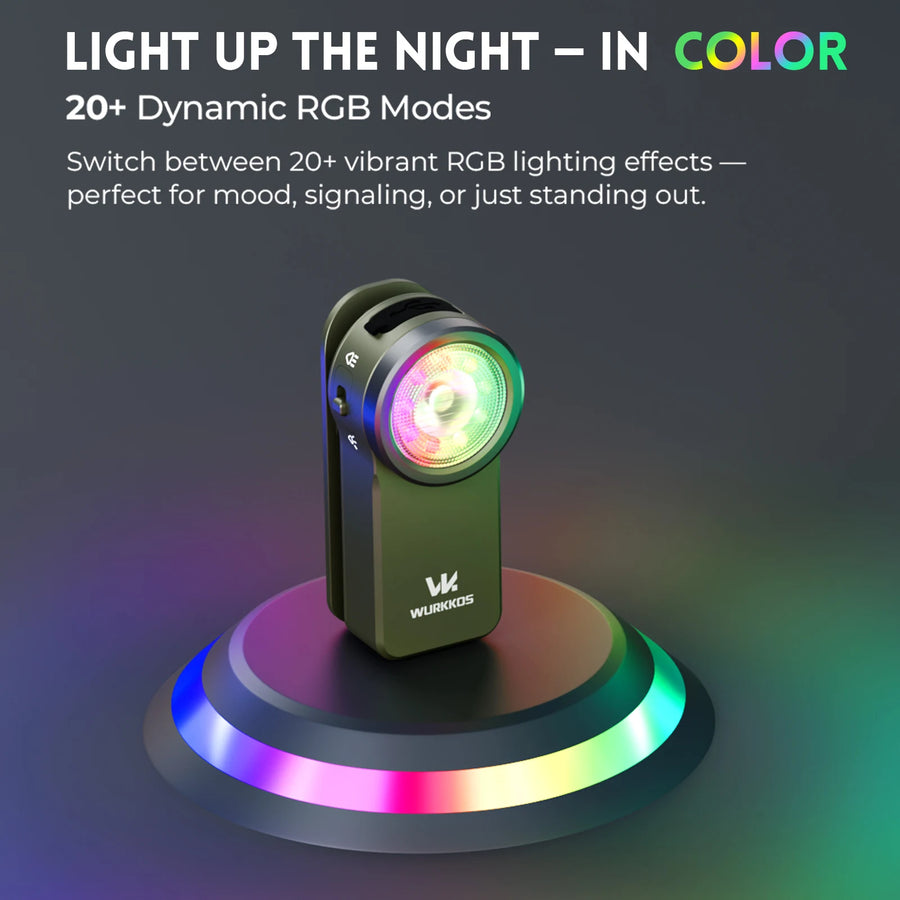 Green light-up device with RGB lighting effects on a dark background