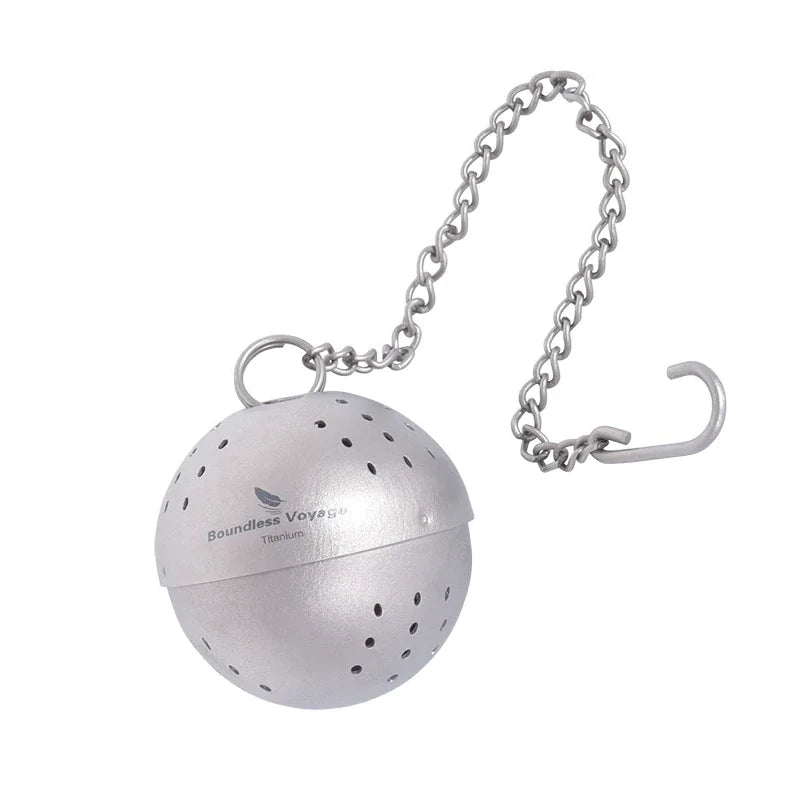 titanium tea ball with chain on a white background