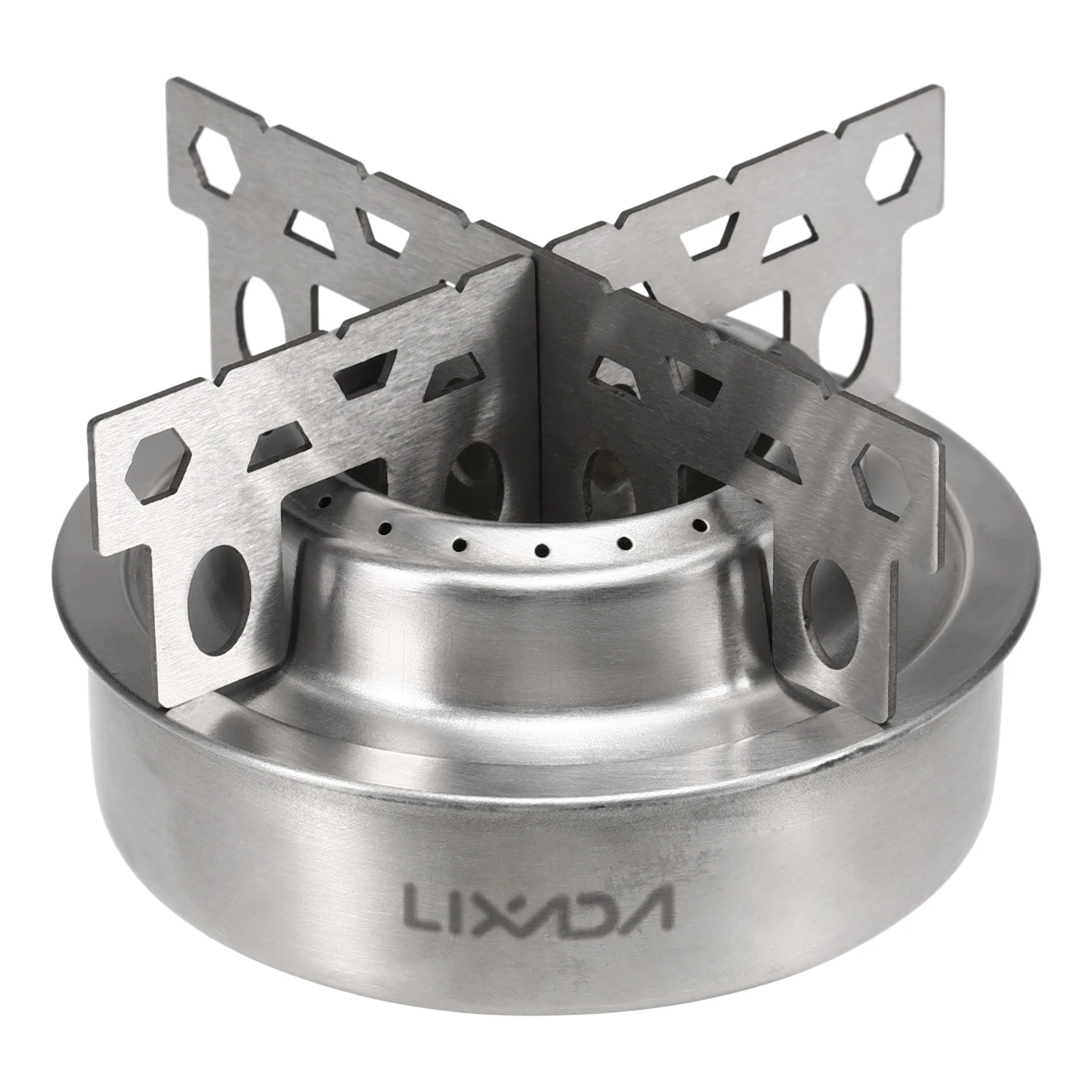 Stainless steel camping stove with Lixada branding on a white background