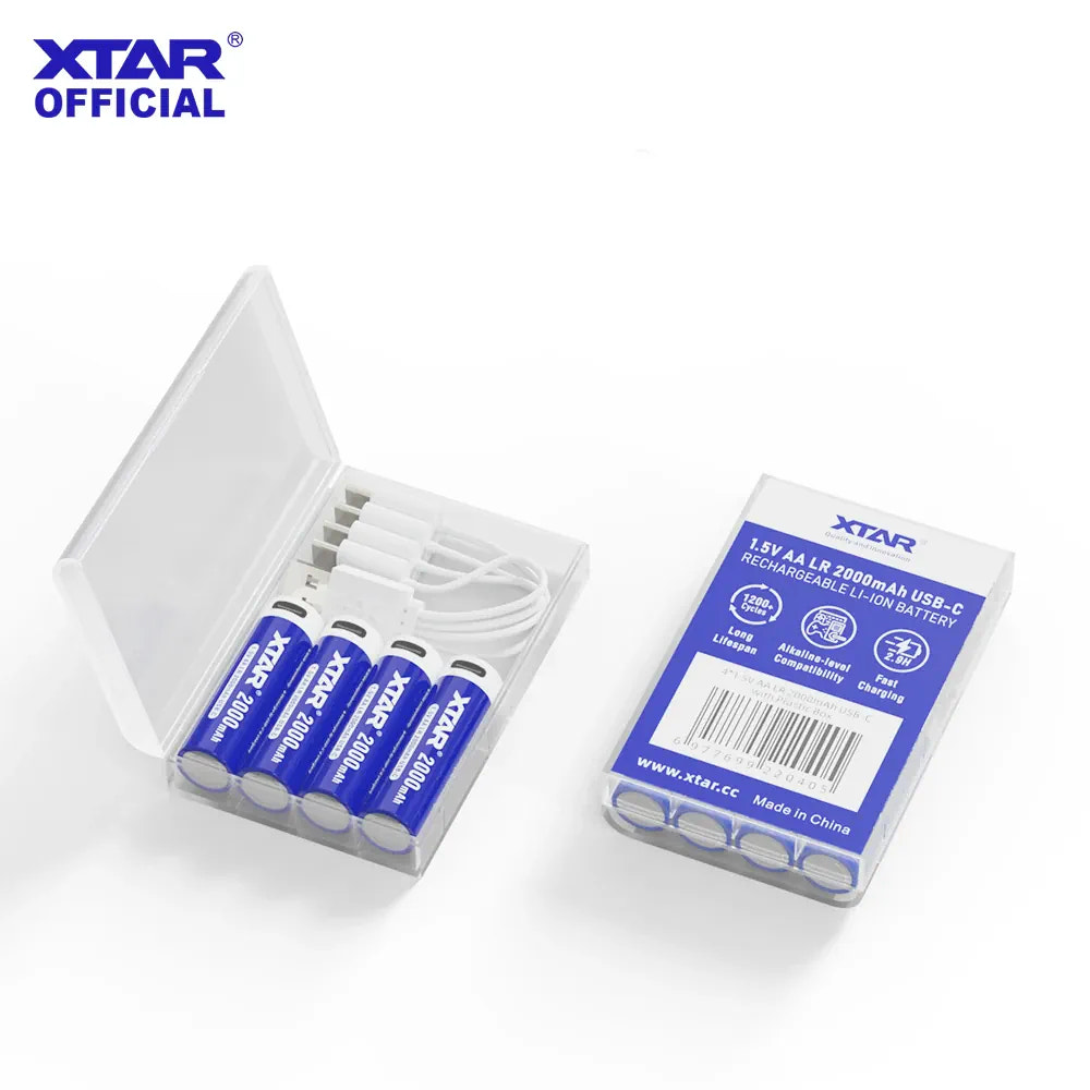 XTAR batteries and charger set with packaging on a white background