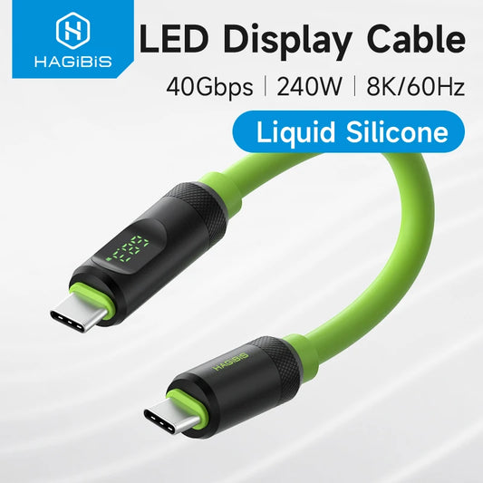 LED display USB-C cable with Hagibis branding on a white background