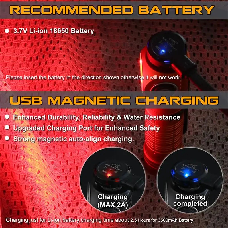 Product with USB magnetic charging feature on a red and black background