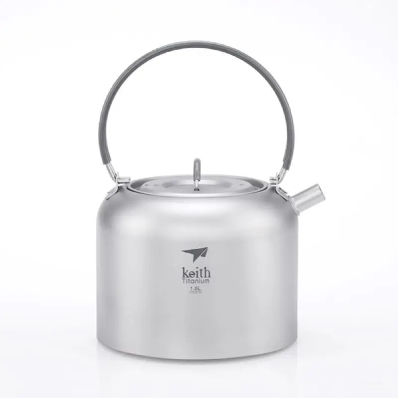 titanium kettle with handle on a white background, featuring the Keith Titanium logo.
