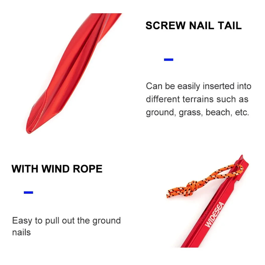 Red tent stake with wind rope on a white background