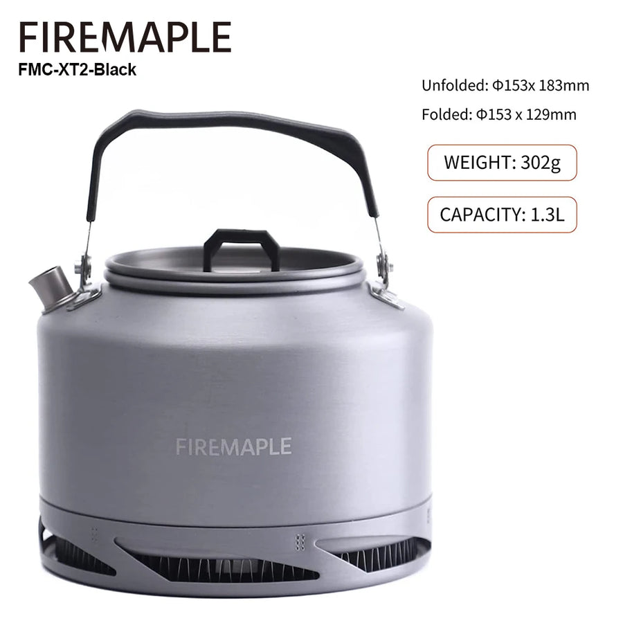 Firemaple 1.3L Black camping kettle on a white background