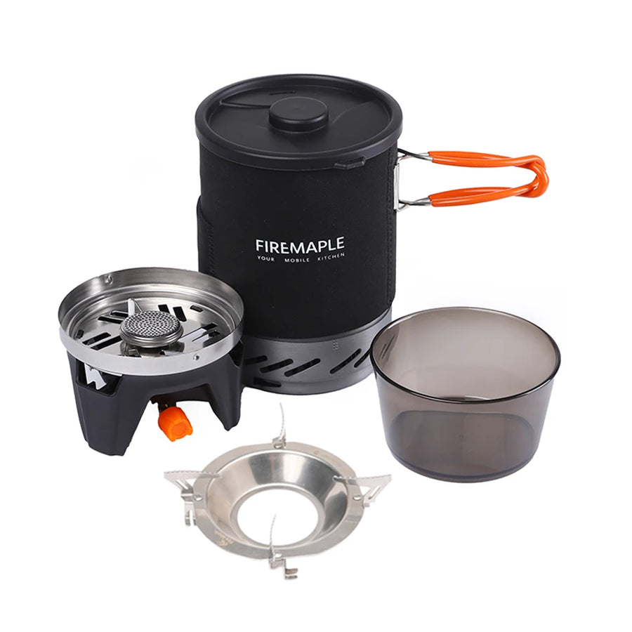 Firemaple camping stove and cookware set on a white background