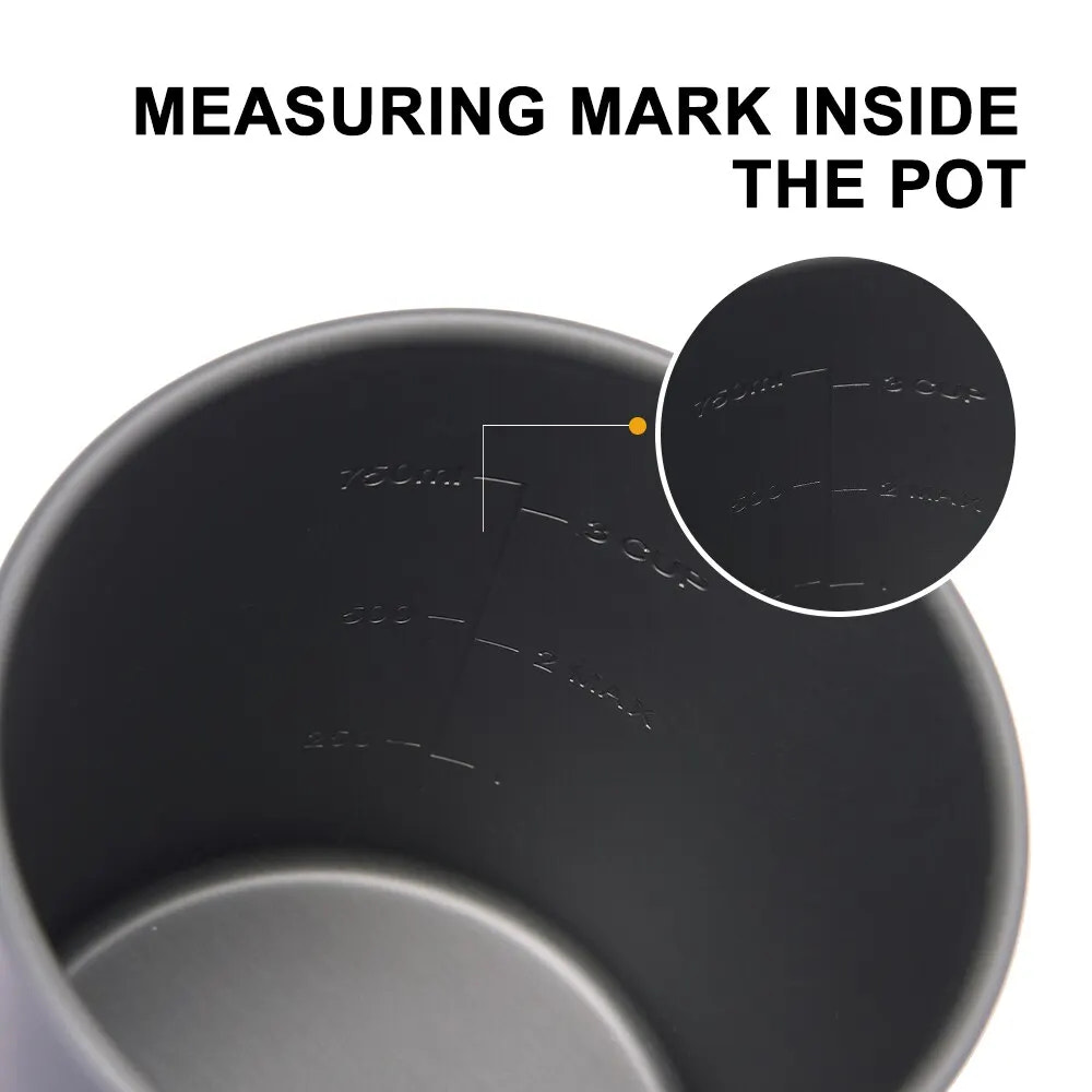 Black pot with measurement markings and an inset showing a close-up of the markings.