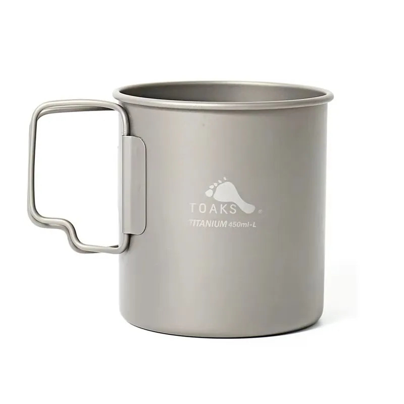 Titanium mug with handle on a white background