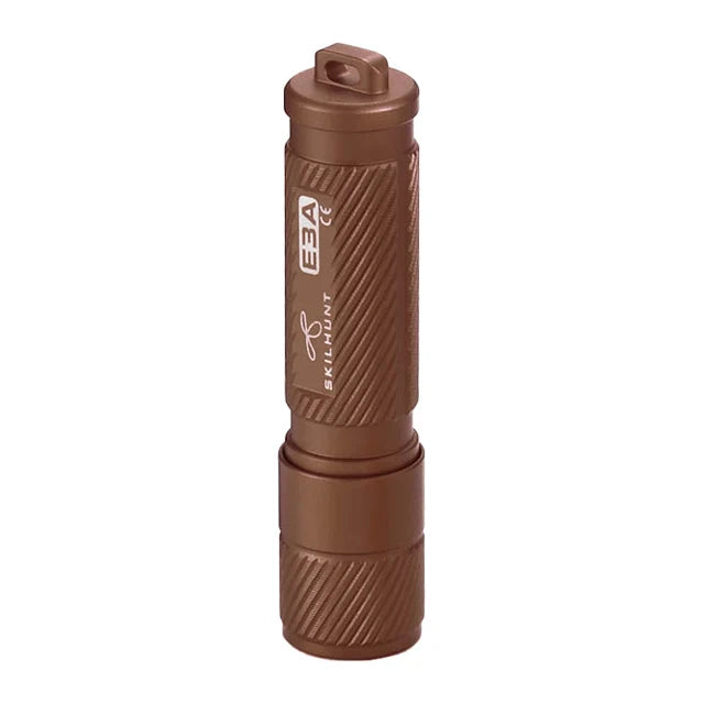 Brown flashlight with 'E3A' branding on a white background