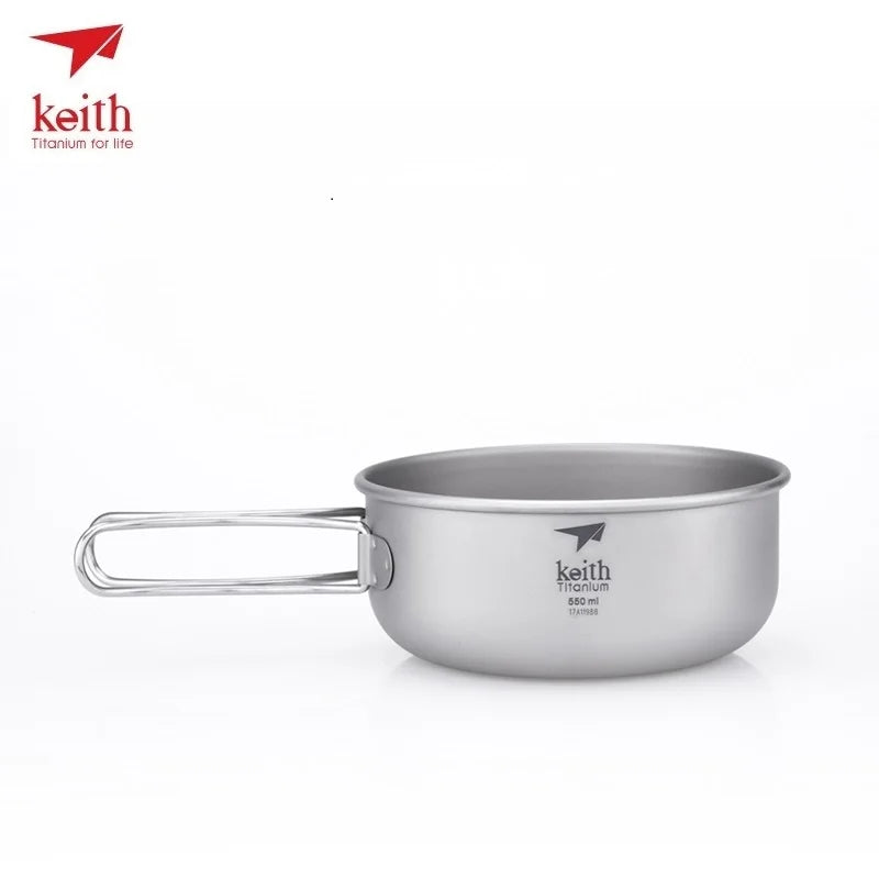 titanium pot with handle on a white background, featuring the Keith brand.