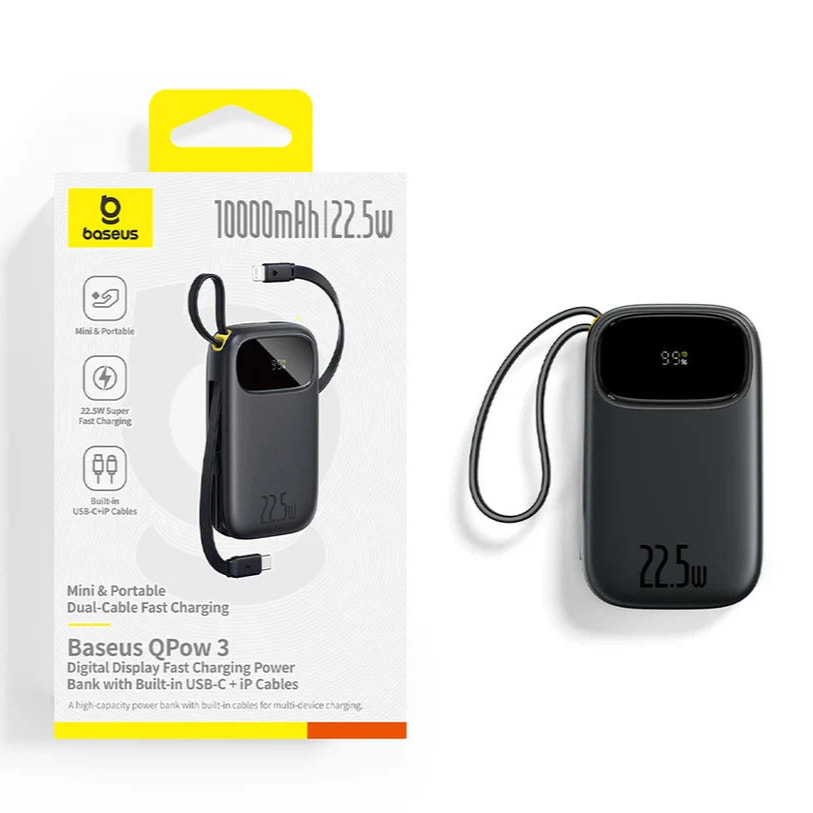 Baseus QPow 3 power bank with packaging on a white background