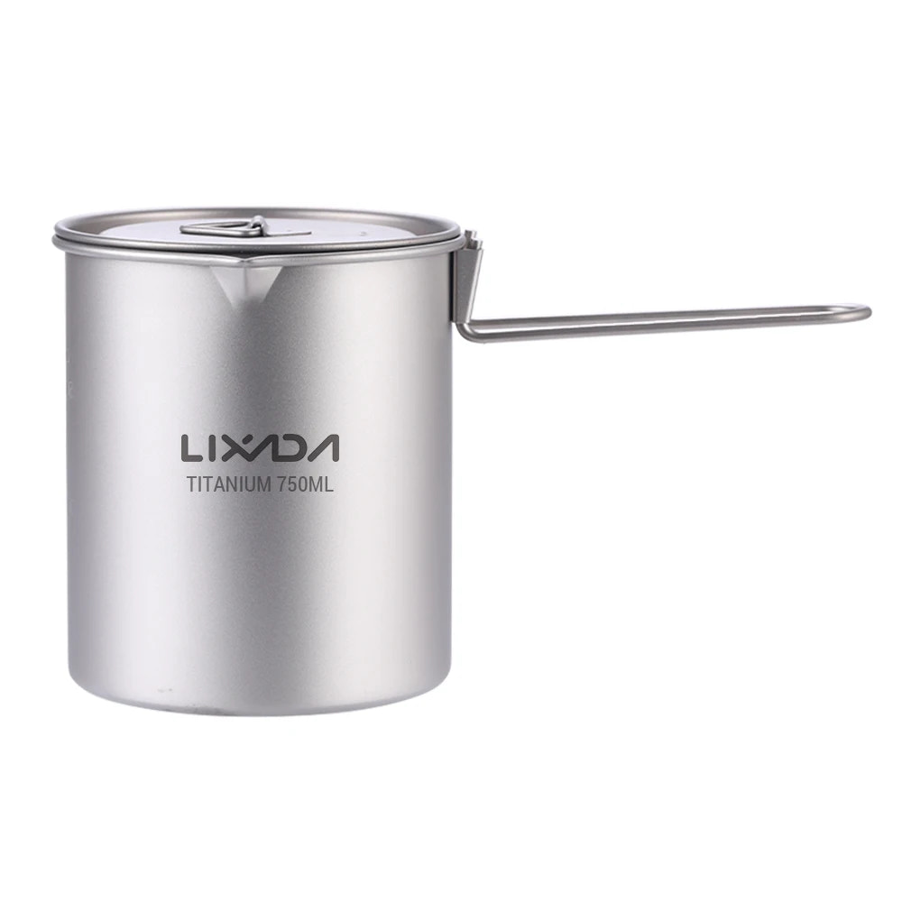 titanium pot with handle and 'Lixada' branding on a white background