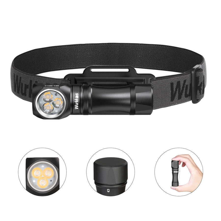 Black headlamp with Wulfsport branding on a white background