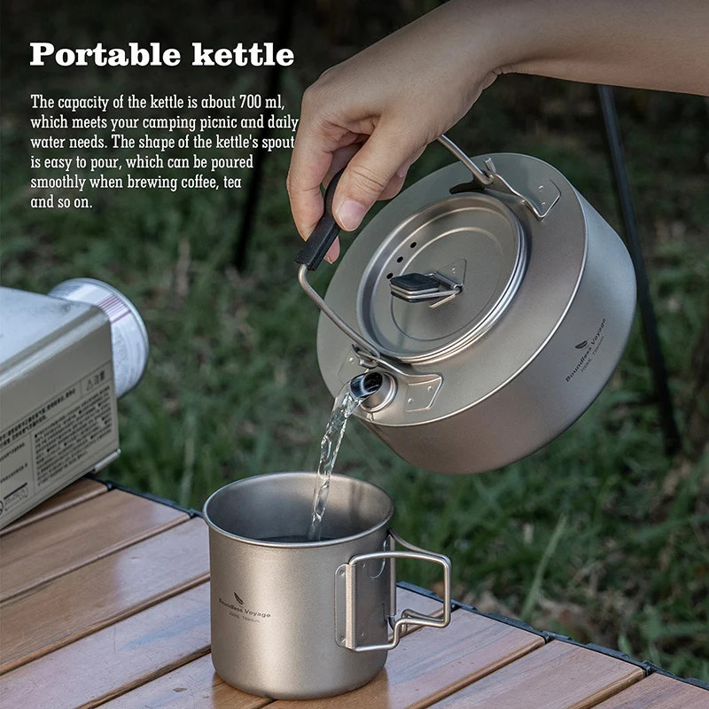 Person pouring water from a portable kettle into a cup outdoors.