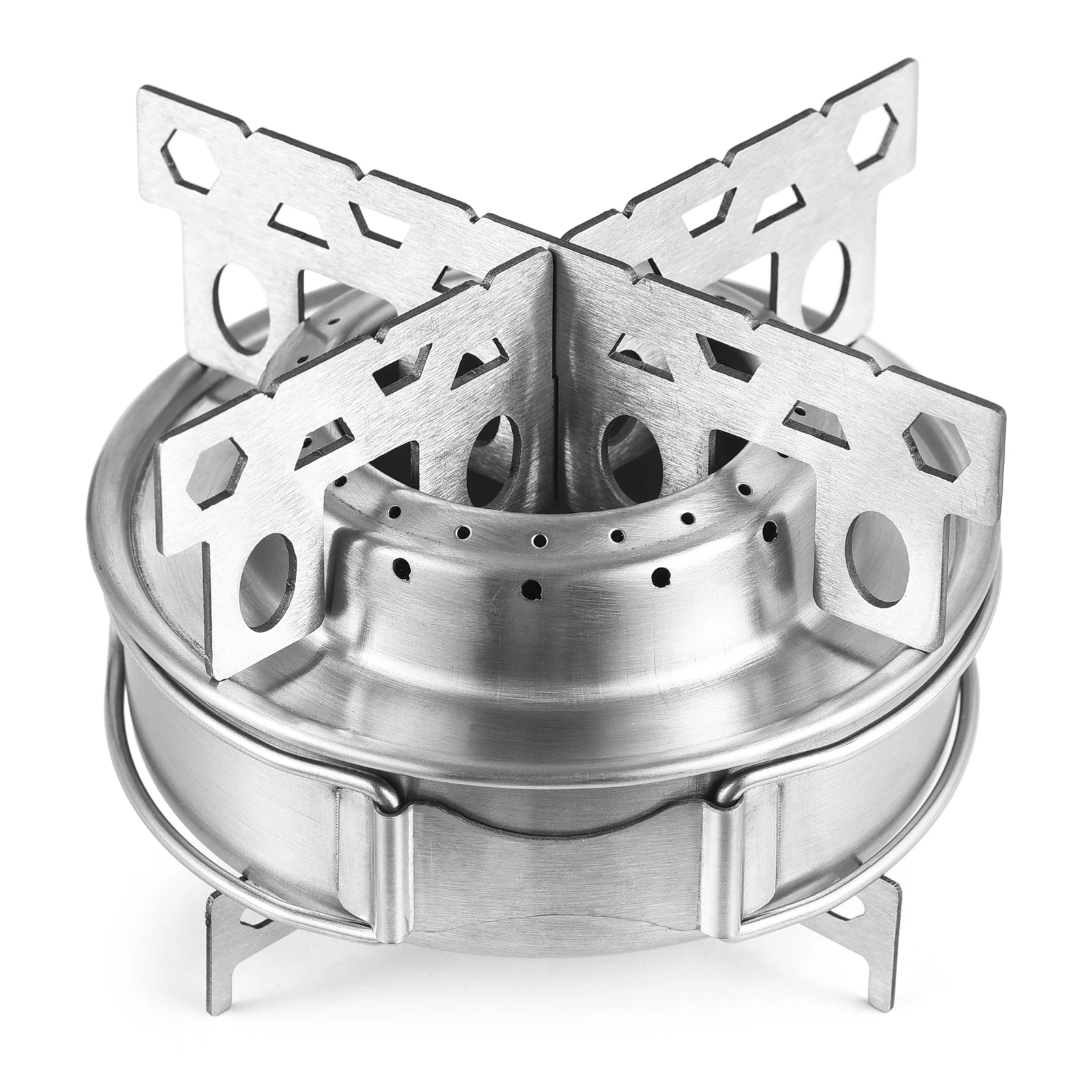 Metallic camping stove on a white background