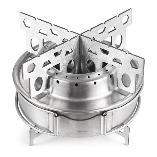Metallic camping stove on a white background