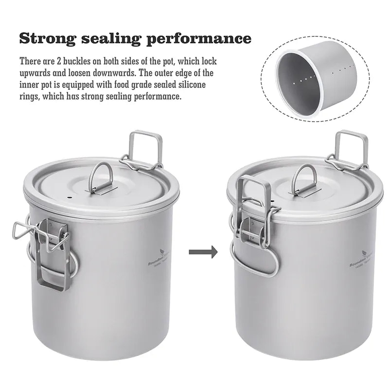 Two metal pots with lids and sealing mechanisms on a white background, highlighting strong sealing performance.
