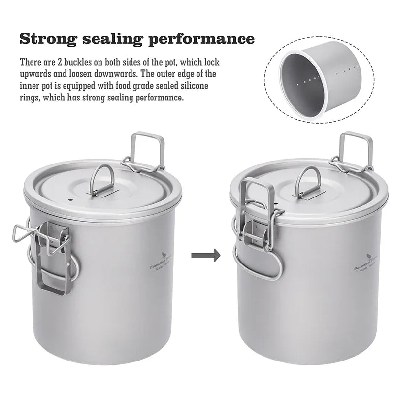 Two metal pots with lids and sealing mechanisms on a white background, highlighting strong sealing performance.