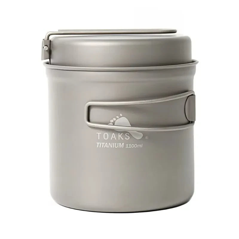 Gray titanium pot with 'Toaks' branding on a white background