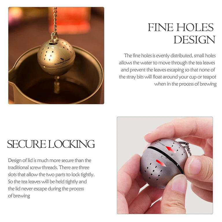 Tea infuser with text on secure locking and fine holes design