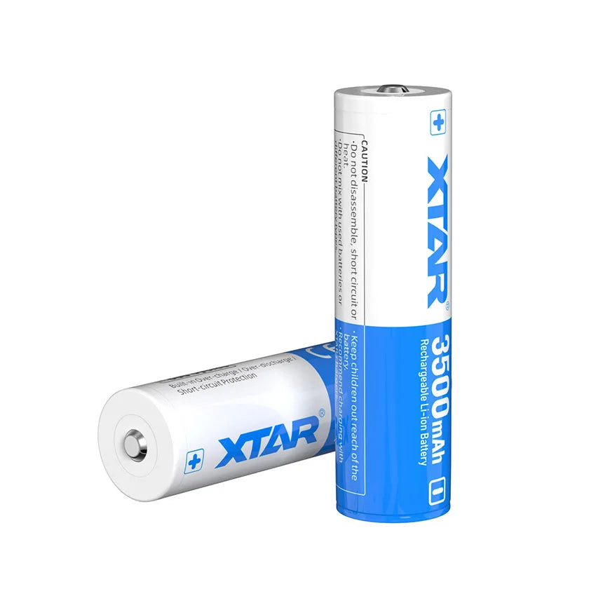 Two XTAR rechargeable batteries on a white background with XTAR branding.