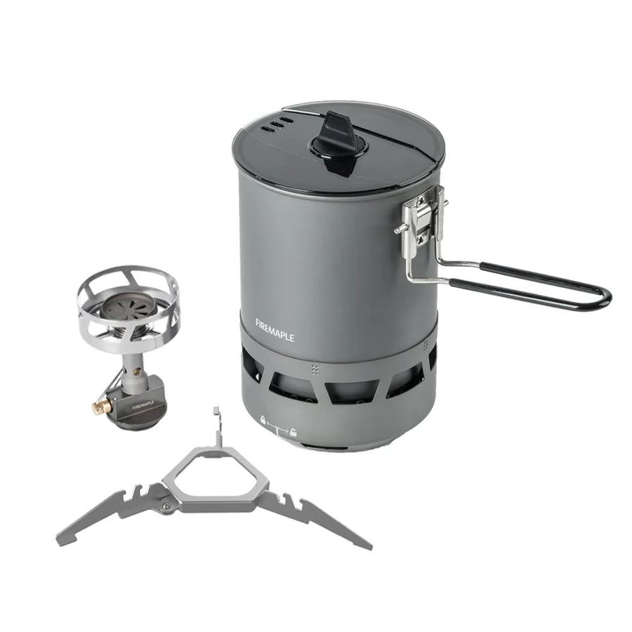 Portable camping stove with accessories on a white background
