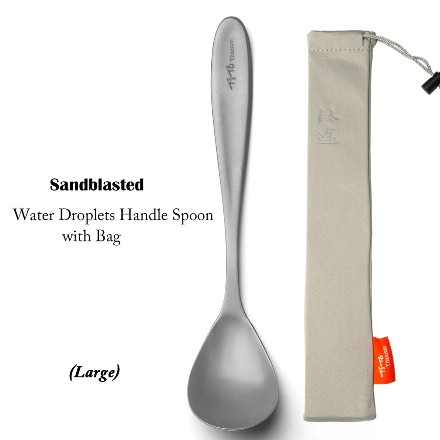 Sandblasted Water Droplets Handle Spoon with carrying bag on a white background