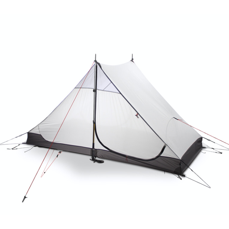 Camping tent with black and white design on a white background