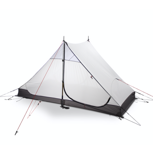 Camping tent with black and white design on a white background