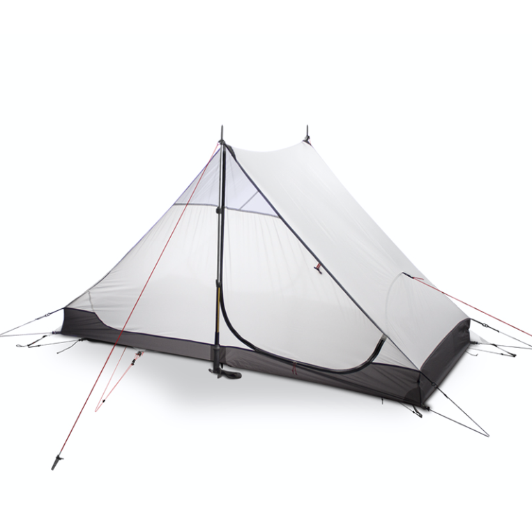 Camping tent with black and white design on a white background