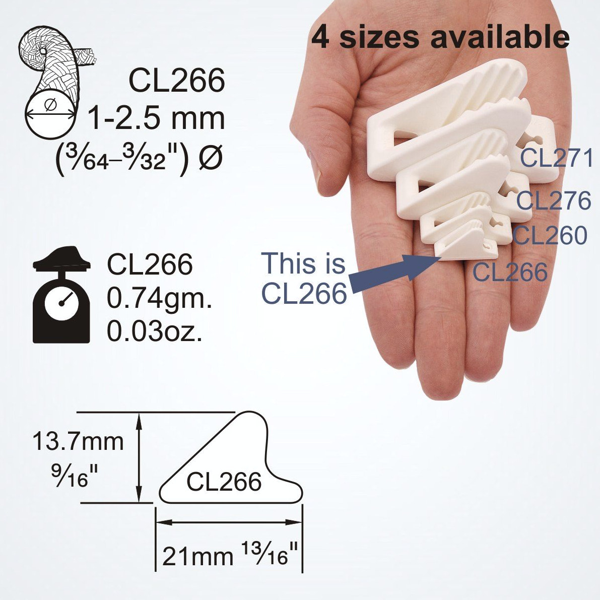 White cleats with size specifications and measurements on a white background