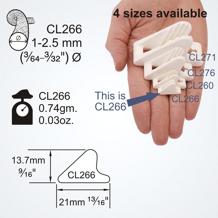 White cleats with size specifications and measurements on a white background