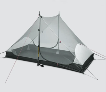 Lightweight camping tent with mesh side on a white background