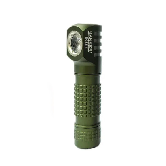 Green flashlight with textured grip on a white background