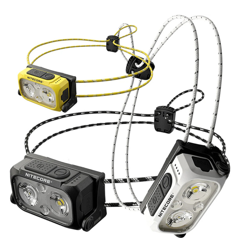 Three Nitecore LED lights on a white background