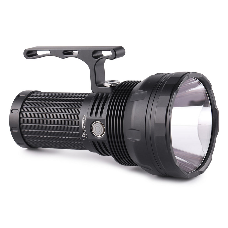Black flashlight with a white background