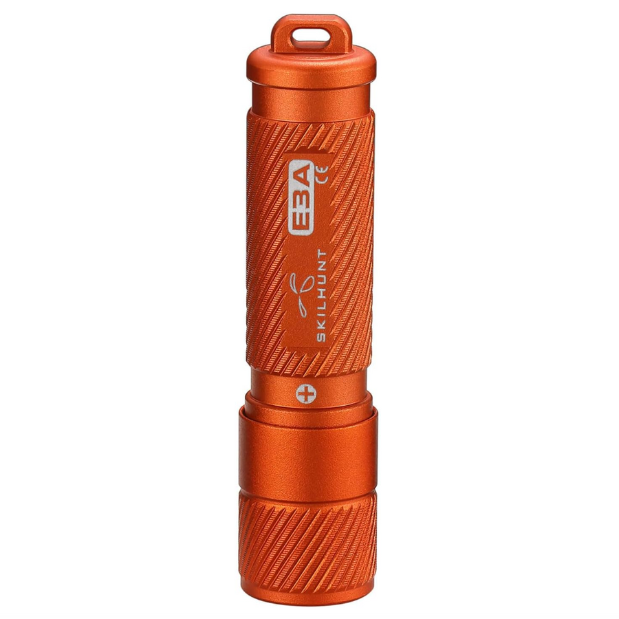 Orange flashlight with brand logo on a white background