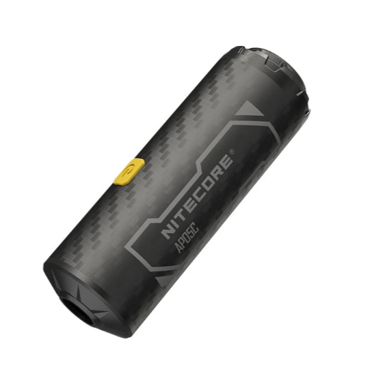 Nitecore AP05C air pump with a yellow button on a white background