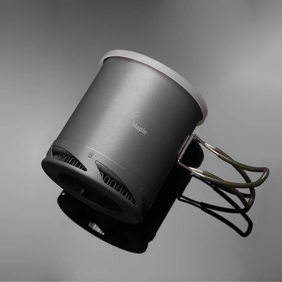Gray pot with heat exchanger on a gray background