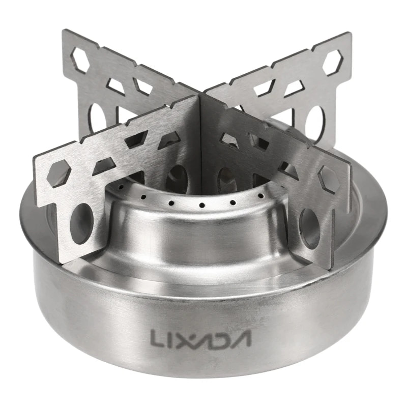 Stainless steel camping stove with 'Lixada' branding on a white background