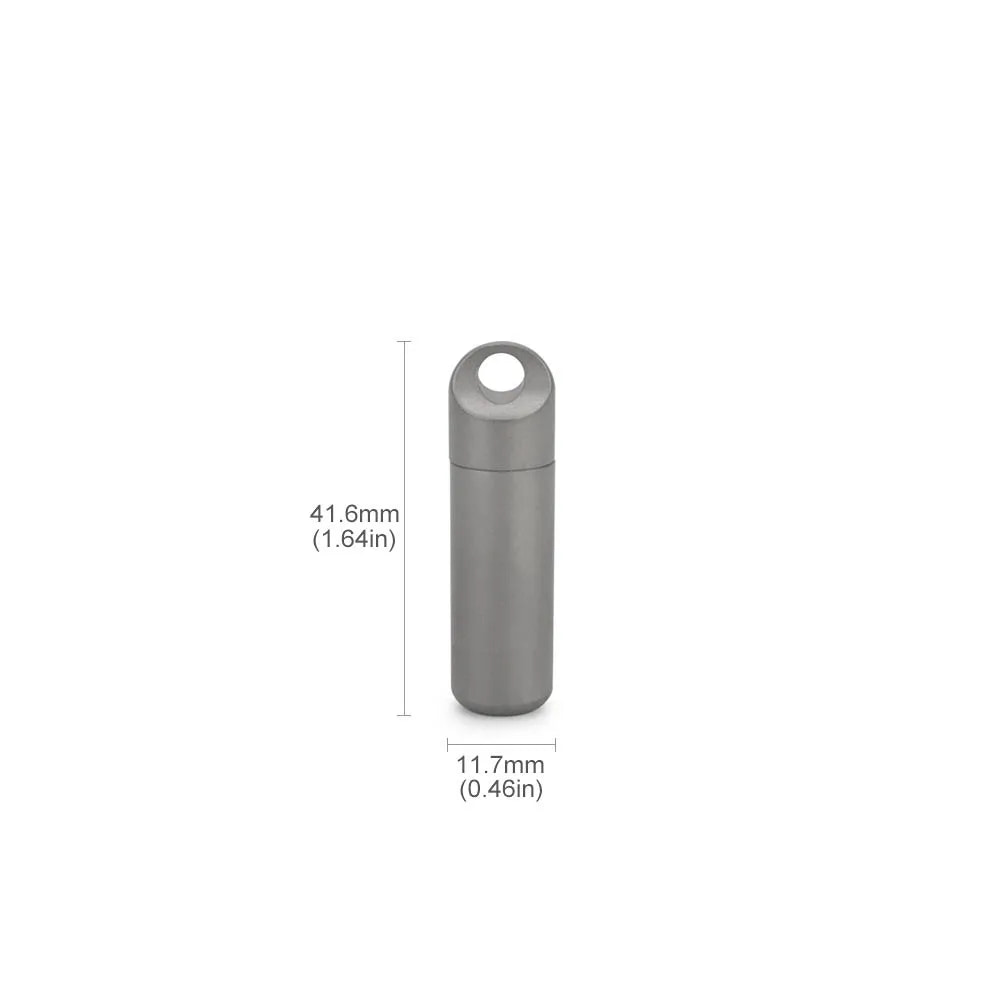 Silver cylindrical container with a loop on top, shown with measurements on a white background