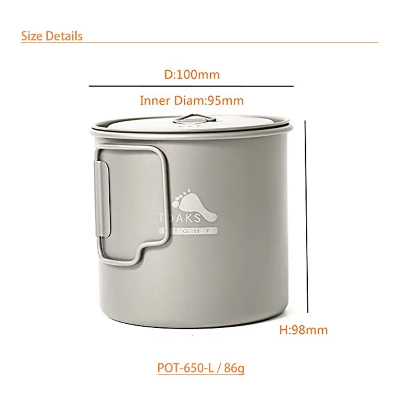 Camping pot with size details on a white background