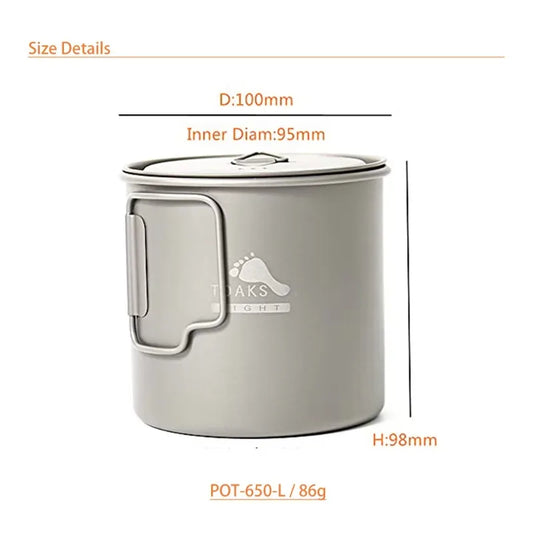 Camping pot with size details on a white background
