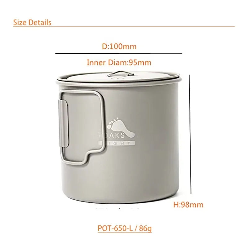 Camping pot with size details on a white background