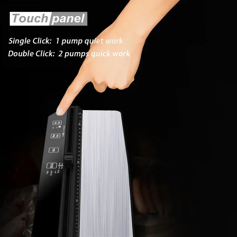 Hand pressing a touch panel on a device with text indicating pump operation modes.