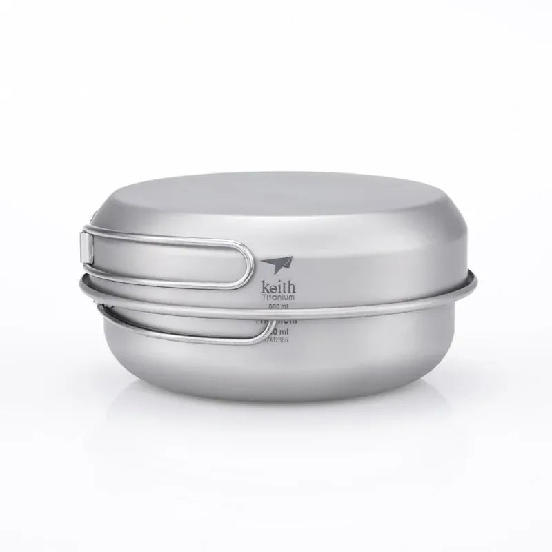 titanium food container with lid on a white background