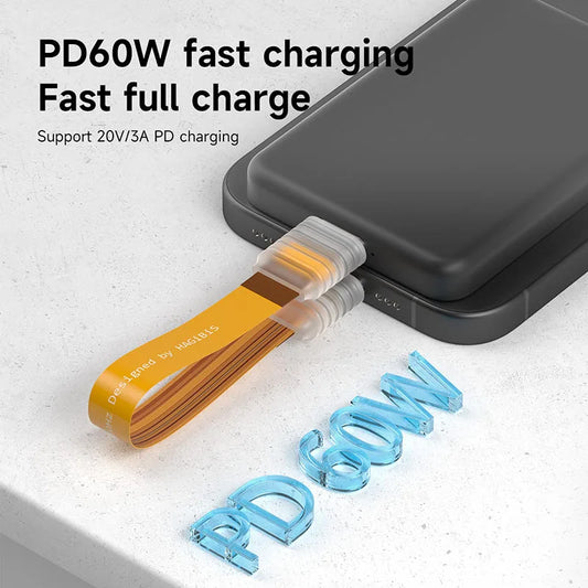 PD60W fast charging cable with a phone and charger on a light background