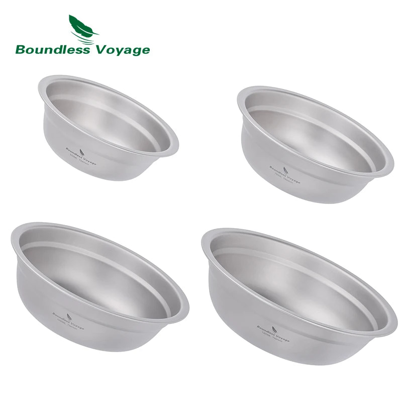 Four gray bowls with 'Boundless Voyage' branding on a white background
