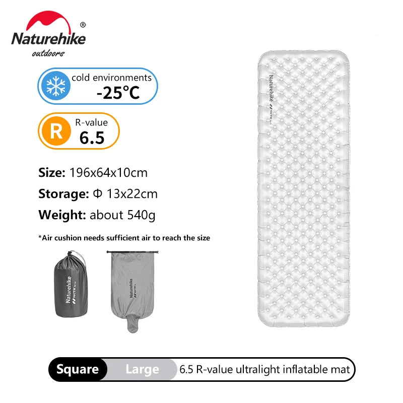 Naturehike ultralight inflatable mat with specifications on a white background
